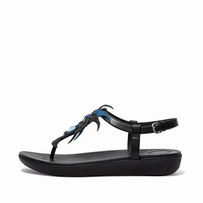 Fitflop Tia Jewel Feather Leather Back-Strap Sandaler Dame, Svart 420-A75 Outlet